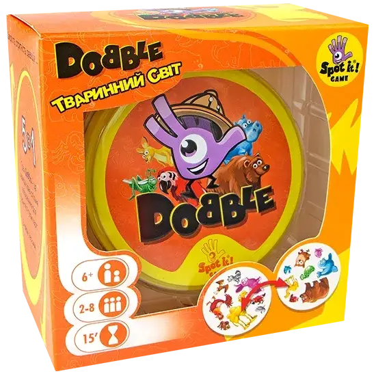Настольная игра Dobble. Тваринний світ (Доббл. Животный мир / Spot It! Animals) (українською)
Настольная игра Dobble. Тваринний світ (Доббл. Животный мир / Spot It! Animals) (українською)
