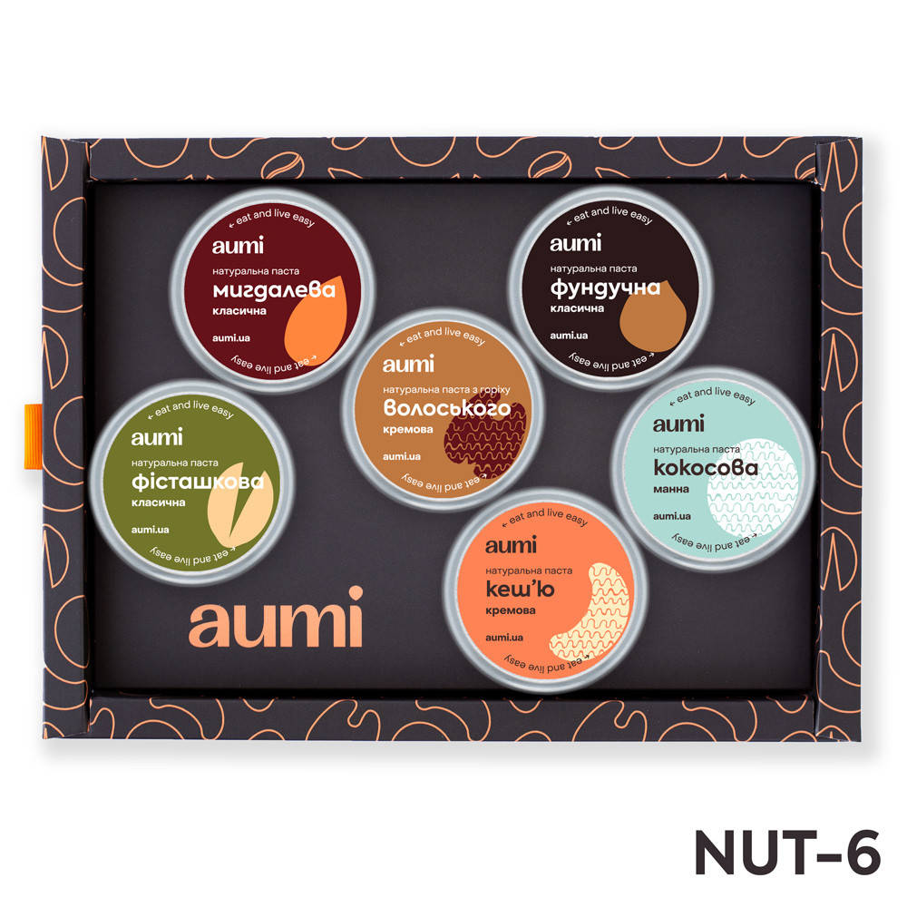 Подарочный набор NUT-6, ореховые пасты AUMI в коробке, фисташковая, миндальная, фундучная, кокосовая, кешью
Подарочный набор NUT-6, ореховые пасты AUMI в коробке, фисташковая, миндальная, фундучная, кокосовая, кешью