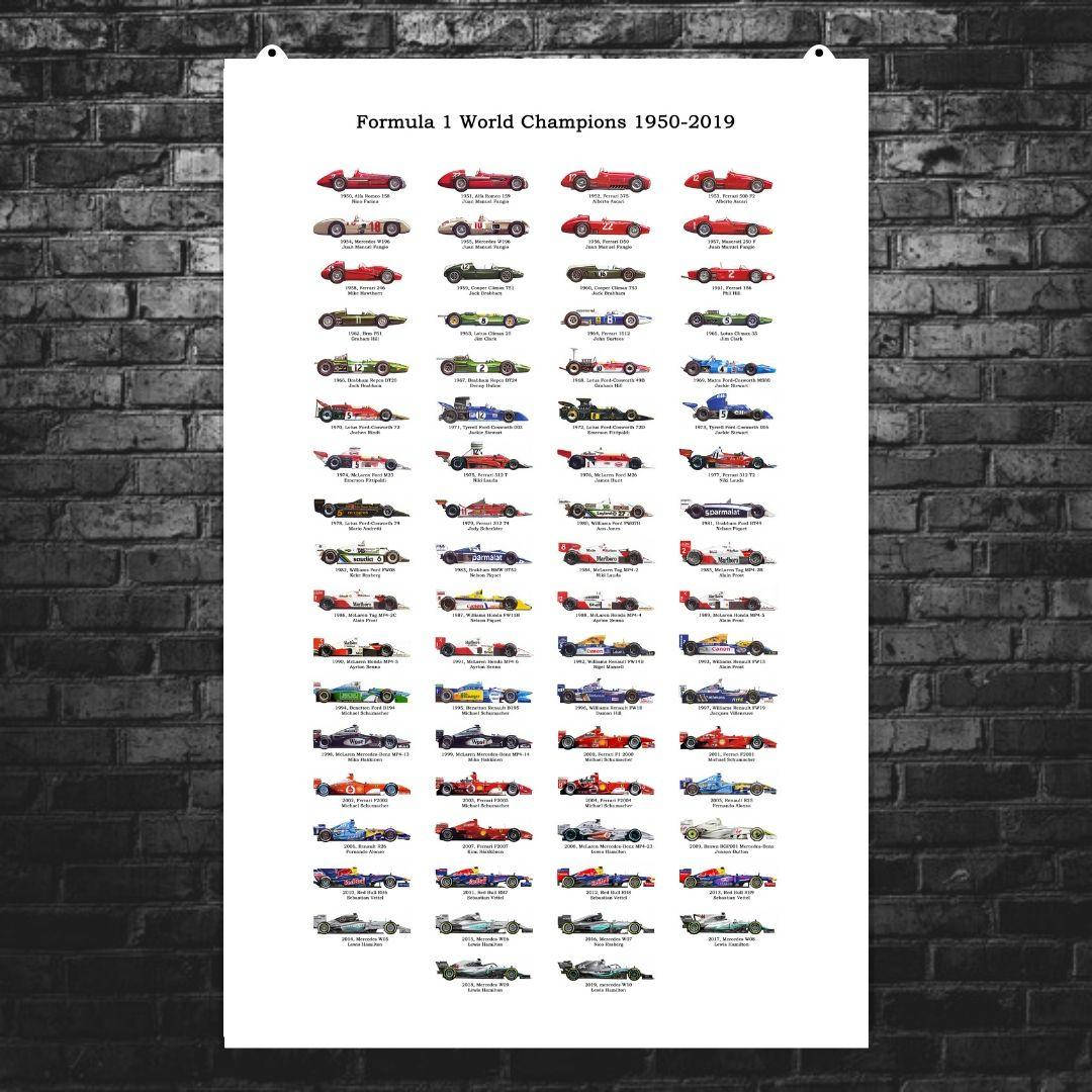 Постер "Формула 1, мировые чемпионы 1950-2019 годов". Formula 1, F1, Ф1, гонки, машины, авто. Размер 60x85см
Постер "Формула 1, мировые чемпионы 1950-2019 годов". Formula 1, F1, Ф1, гонки, машины, авто. Размер 60x85см