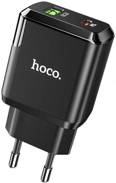 Сетевое зарядное устройство с поддержкой быстрой зарядки Hoco N5 Favor 1USB + 1USB Type-C PD20W Black, Черный
Сетевое зарядное устройство с поддержкой быстрой зарядки Hoco N5 Favor 1USB + 1USB Type-C PD20W Black, Черный