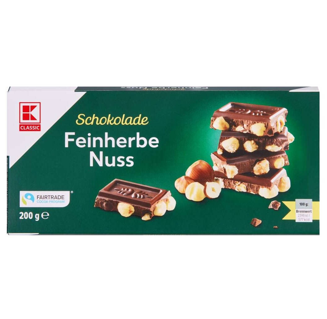 Шоколад черный K-Classic Feinherbe Nuss с цельным обжаренным фундуком 200 г Германия
Шоколад черный K-Classic Feinherbe Nuss с цельным обжаренным фундуком 200 г Германия