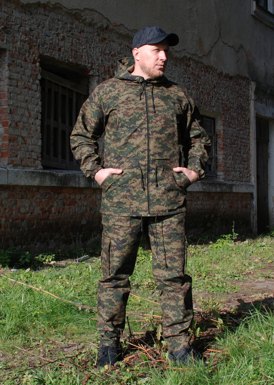 Костюм камуфляжный с капюшоном тёмный пиксель brown One-Point