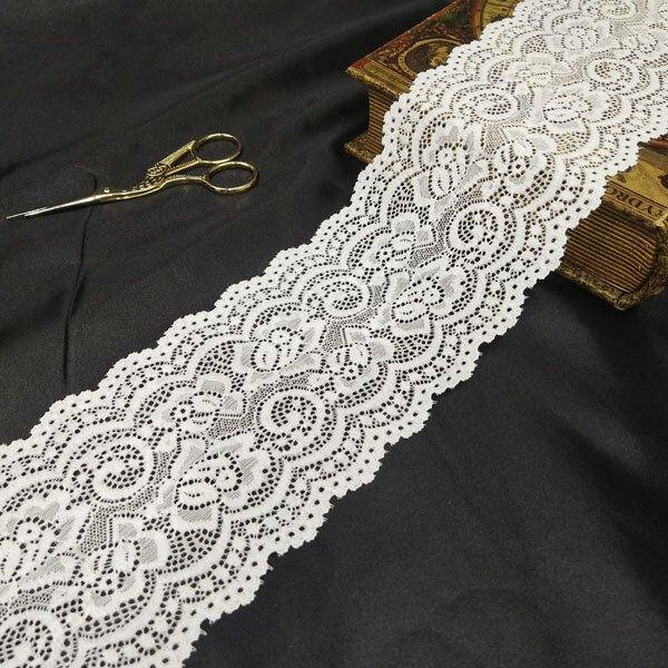 (1 метр) кружево гипюр стрейч, 10см Цвет белый (КС-7462Б)