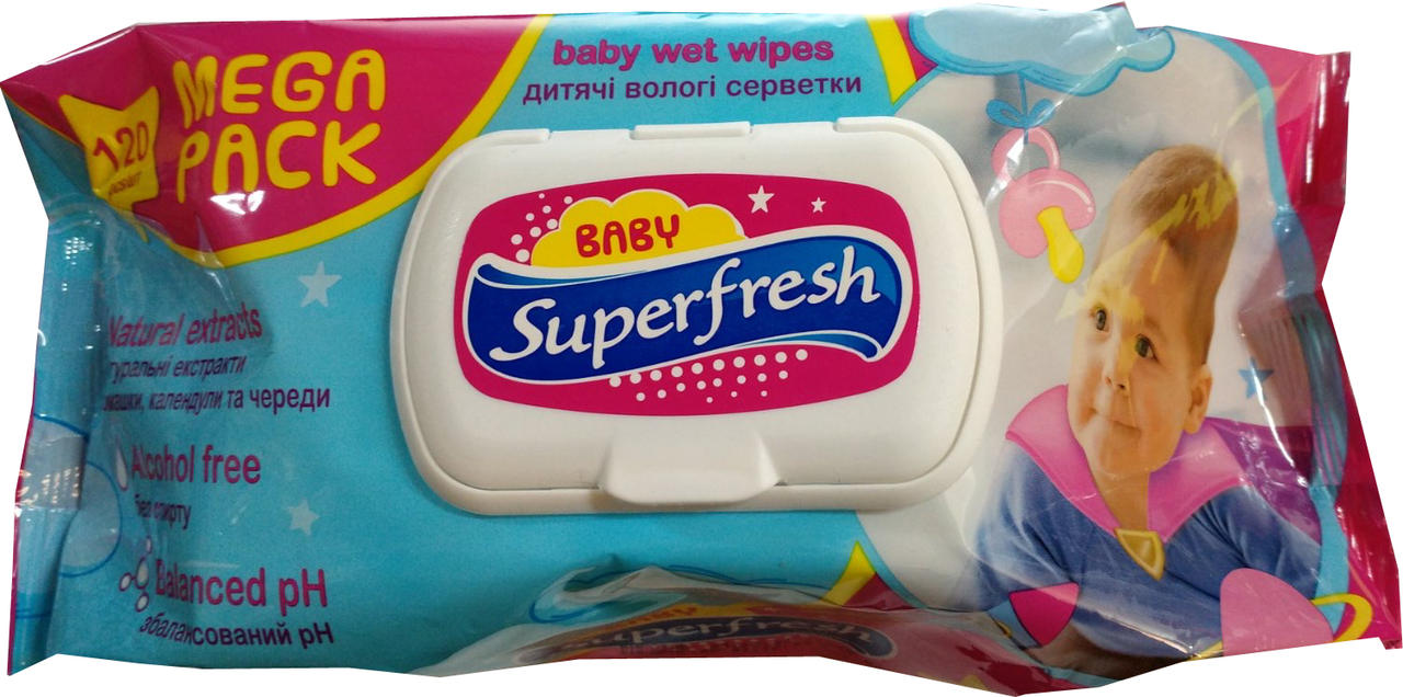 Влажные салфетки Superfresh Baby детские Ромашкка 120шт 
Влажные салфетки Superfresh Baby детские Ромашкка 120шт