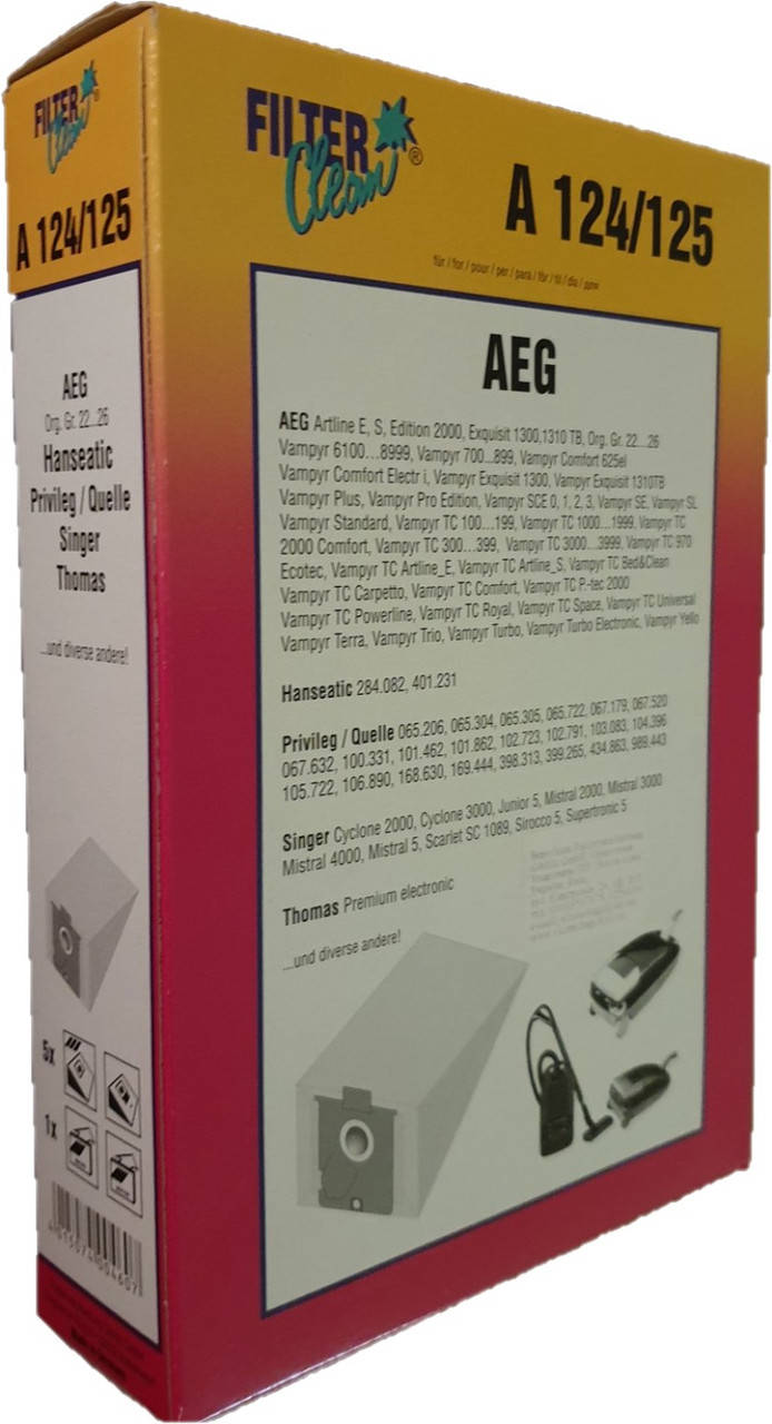 Мішки для пилососа, в комплекті 4 пилозбірника Filter Clean А124, для пилососа AEG, Priveleg, Thomas
Мішки для пилососа, в комплекті 4 пилозбірника Filter Clean А124, для пилососа AEG, Priveleg, Thomas