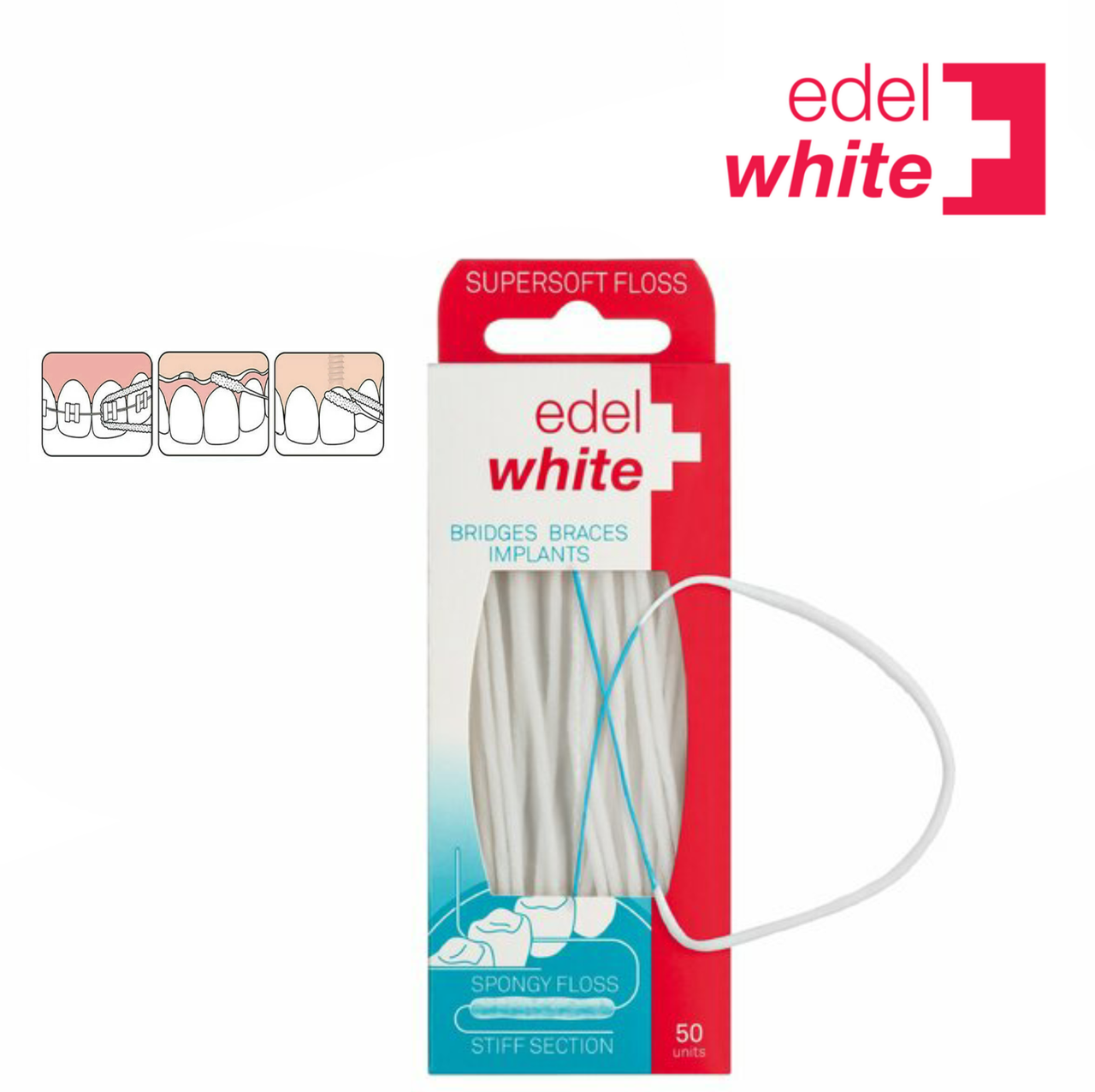 Зубная нить Edel+White Super Soft супермягкая для очищения мостовидных протезов, имплантов и брекетов 50 шт
Зубная нить Edel+White Super Soft супермягкая для очищения мостовидных протезов, имплантов и брекетов 50 шт