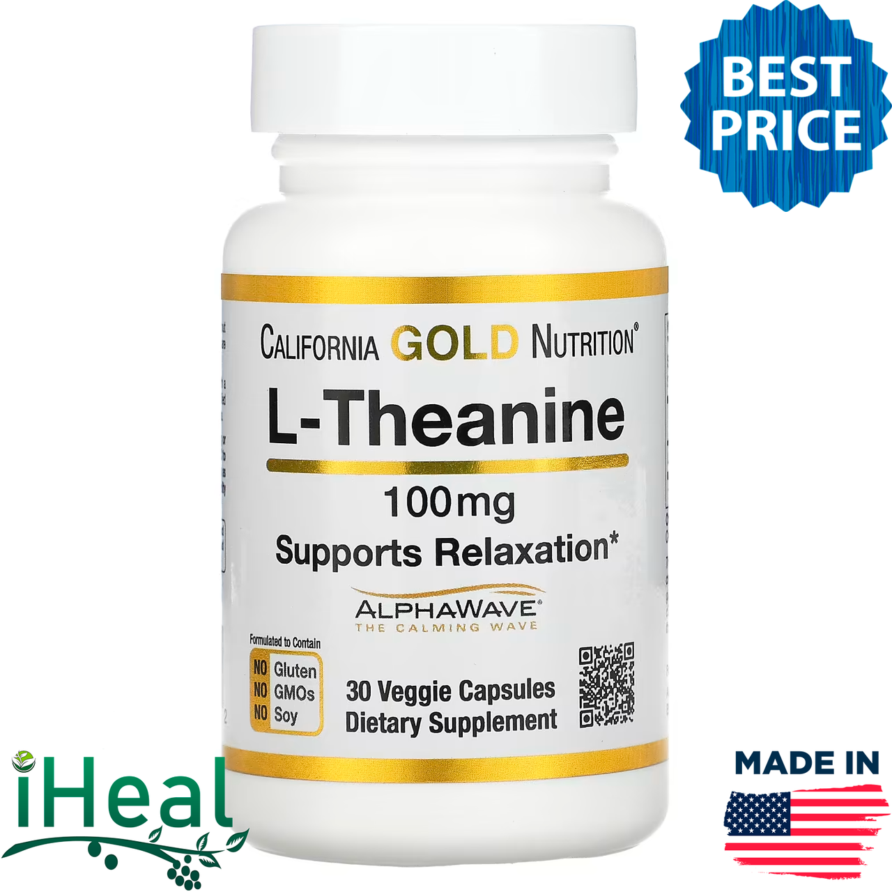 California Gold Nutrition, L-теанин, AlphaWave, поддержка расслабления, успокоение, 100 мг, 30 капсул
California Gold Nutrition, L-теанин, AlphaWave, поддержка расслабления, успокоение, 100 мг, 30 капсул