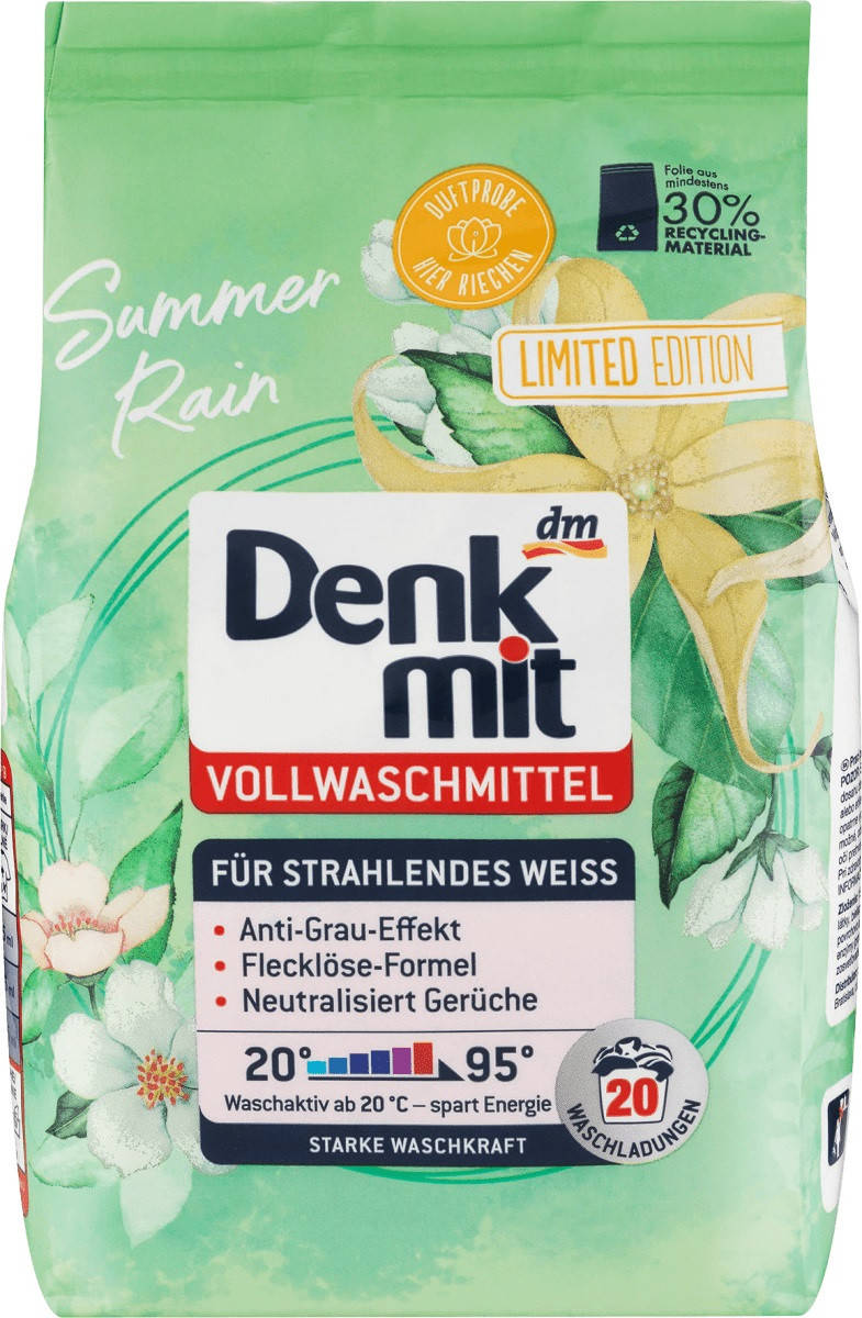 Denkmit Vollwaschmittel Pulver Summer Rain стиральный порошок для светлого белья на 20 стирок 1,3 кг
Denkmit Vollwaschmittel Pulver Summer Rain стиральный порошок для светлого белья на 20 стирок 1,3 кг