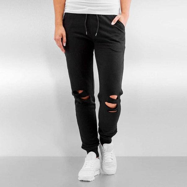 Спортивные штаны женские рваные, Черный 
Спортивные штаны женские рваные, Черный