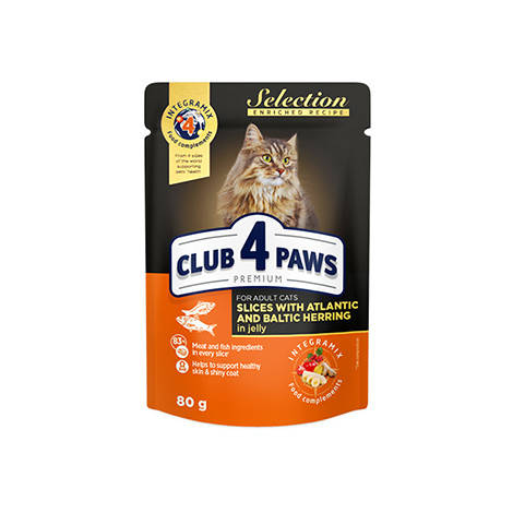 Клуб 4 Лапы влажный корм с селедкой и салакой в желе 80г (Club 4 Paws Premium Selection)
Клуб 4 Лапы влажный корм с селедкой и салакой в желе 80г (Club 4 Paws Premium Selection)