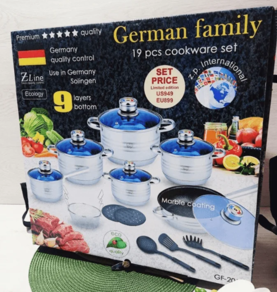 Набор посуды German Family GF-2054 из нержавеющей стали 18 предметов (кастрюли, ковш, сковородка, фритюрница), Светло-серый
Набор посуды German Family GF-2054 из нержавеющей стали 18 предметов (кастрюли, ковш, сковородка, фритюрница), Светло-серый