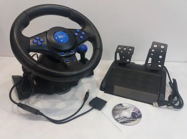 Игровой мультимедийный универсальный руль 3в1 PS3 / PS2 / PC USB c педалями газа и тормоза
Игровой мультимедийный универсальный руль 3в1 PS3 / PS2 / PC USB c педалями газа и тормоза