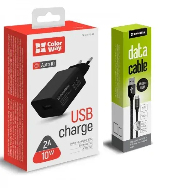 Сетевое зарядное устройство для телефона ColorWay CW-CHS012-BK/CW-CBUM002-BK Black (1USBx2A + кабель MicroUSB, Черный
Сетевое зарядное устройство для телефона ColorWay CW-CHS012-BK/CW-CBUM002-BK Black (1USBx2A + кабель MicroUSB, Черный