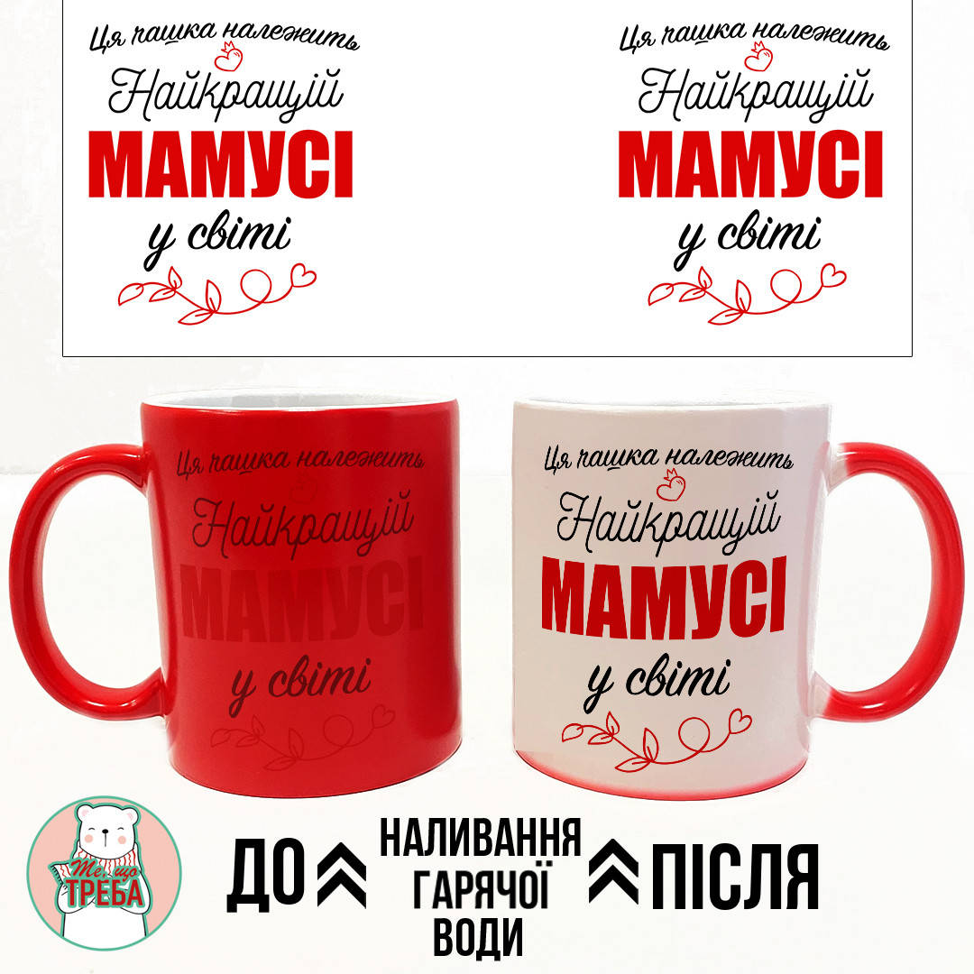 Горнятко / чашка "Ця чашка належить найкращій мамусі у світі" червоний шрифт Червоний Хамелеон ЧЕРВОНИЙ
Горнятко / чашка "Ця чашка належить найкращій мамусі у світі" червоний шрифт Червоний Хамелеон ЧЕРВОНИЙ