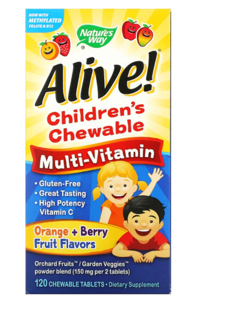 Nature's Way, Alive! Детский жевательный мультивитамин, вкус апельсина и ягод, 120 жевательных таблеток
Nature's Way, Alive! Детский жевательный мультивитамин, вкус апельсина и ягод, 120 жевательных таблеток