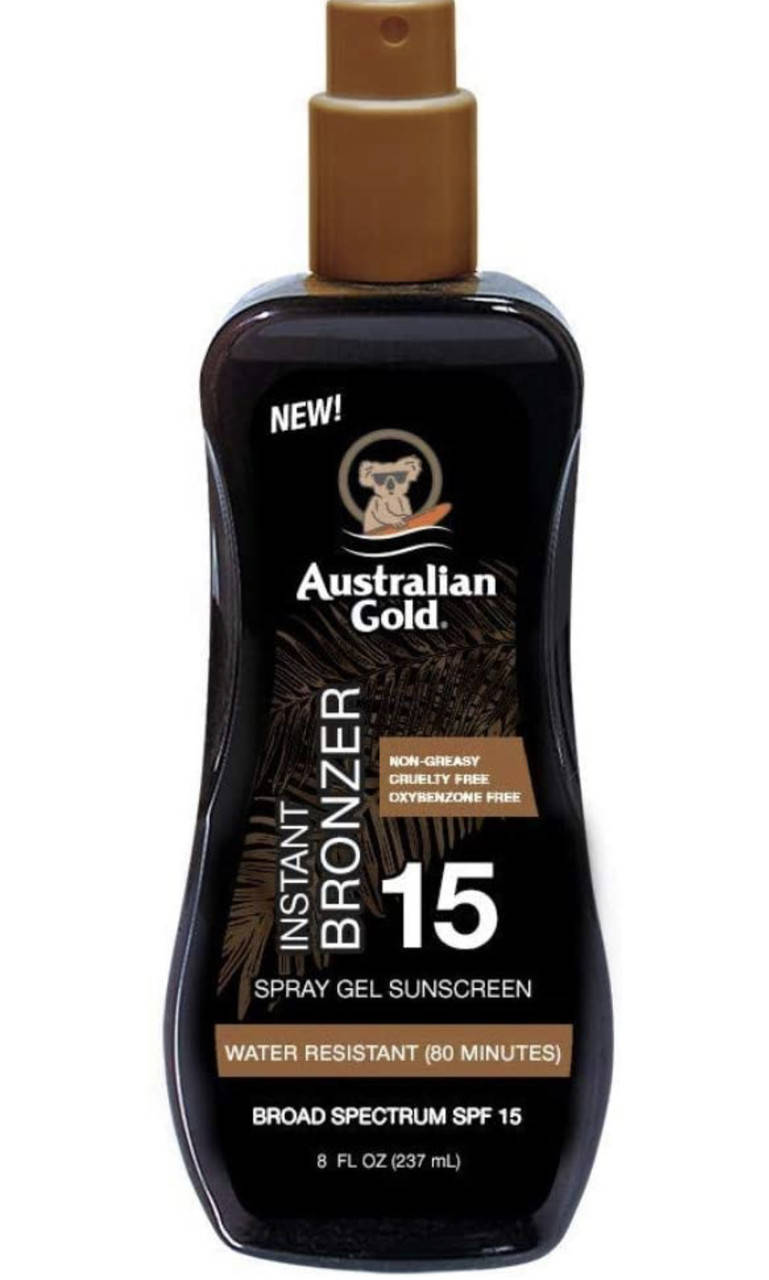 Солнцезащитный спрей-гель для загара с бронзатором Australian Gold Spray Gel with Instant Bronzer, SPF 15
Солнцезащитный спрей-гель для загара с бронзатором Australian Gold Spray Gel with Instant Bronzer, SPF 15