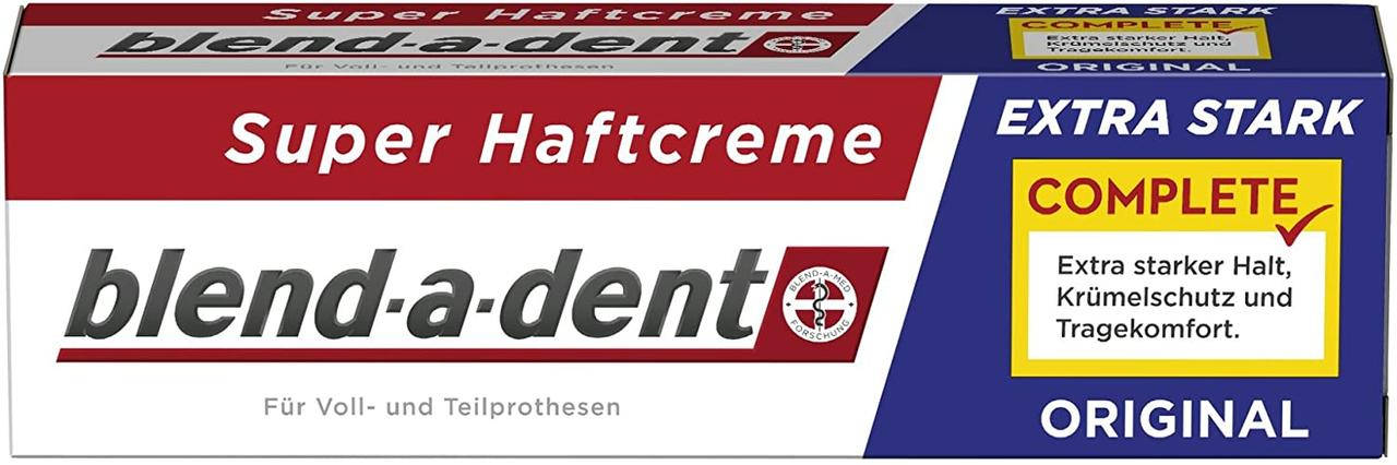Фиксирующий крем Blend-a-dent Super-Haftcreme Complete extra stark для зубных протезов 40g
Фиксирующий крем Blend-a-dent Super-Haftcreme Complete extra stark для зубных протезов 40g