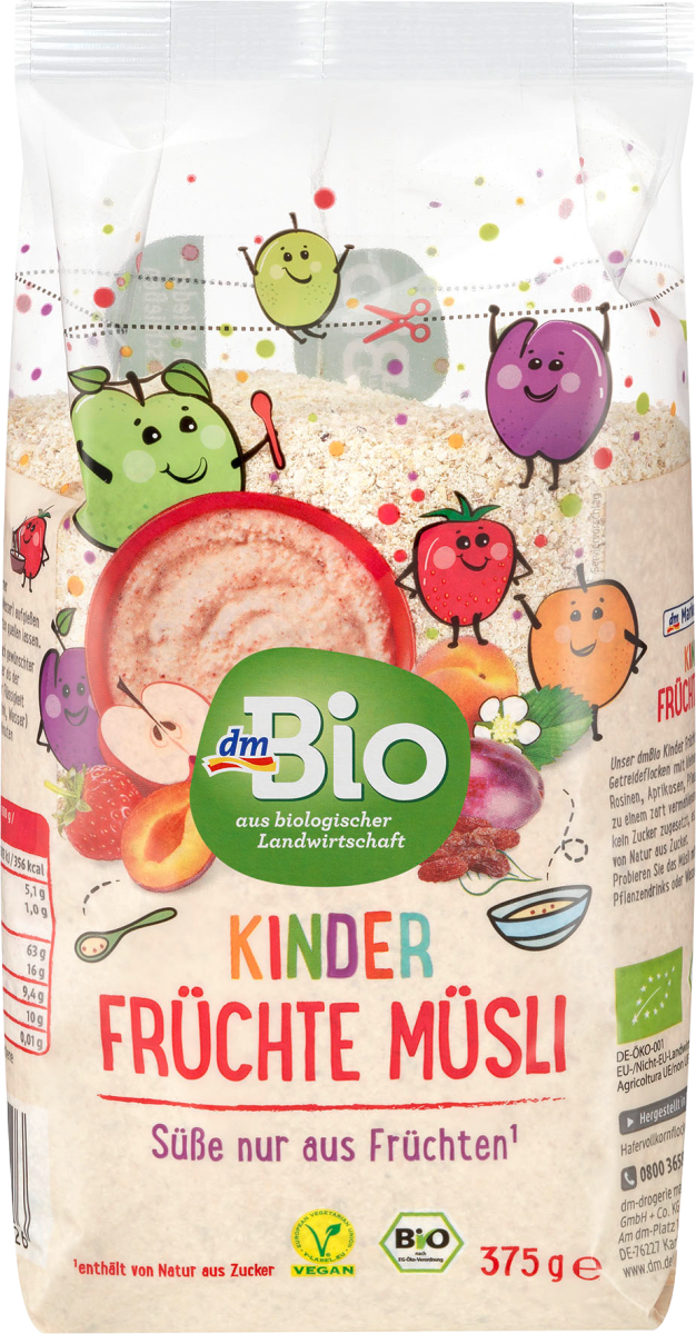 Органические фруктовые мюсли для детей dm Bio Müsli Früchte für Kinder, 375 гр 
Органические фруктовые мюсли для детей dm Bio Müsli Früchte für Kinder, 375 гр