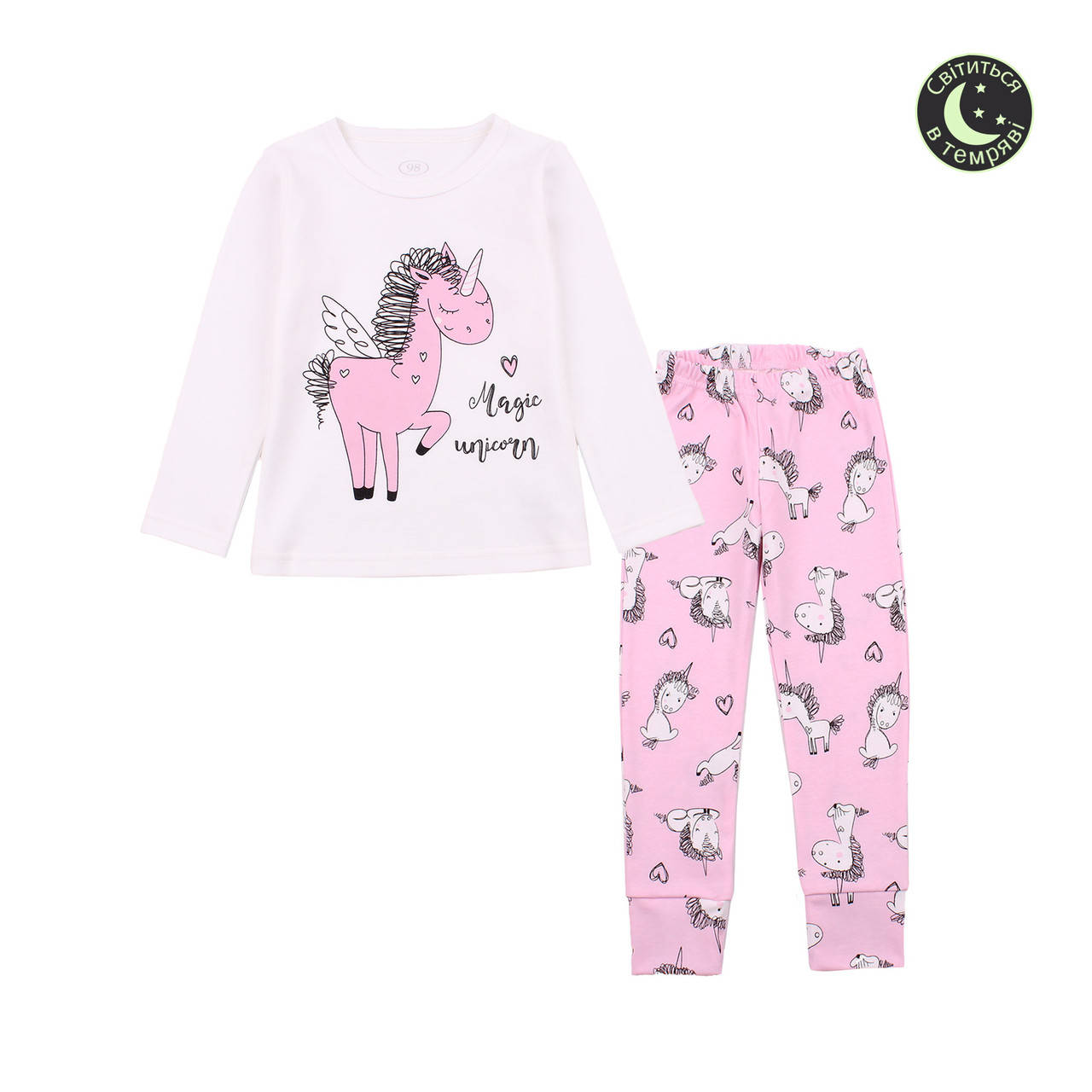 Пижама с принтом для девочек Фламинго 116, Молочный 
Пижама с принтом для девочек Фламинго 116, Молочный