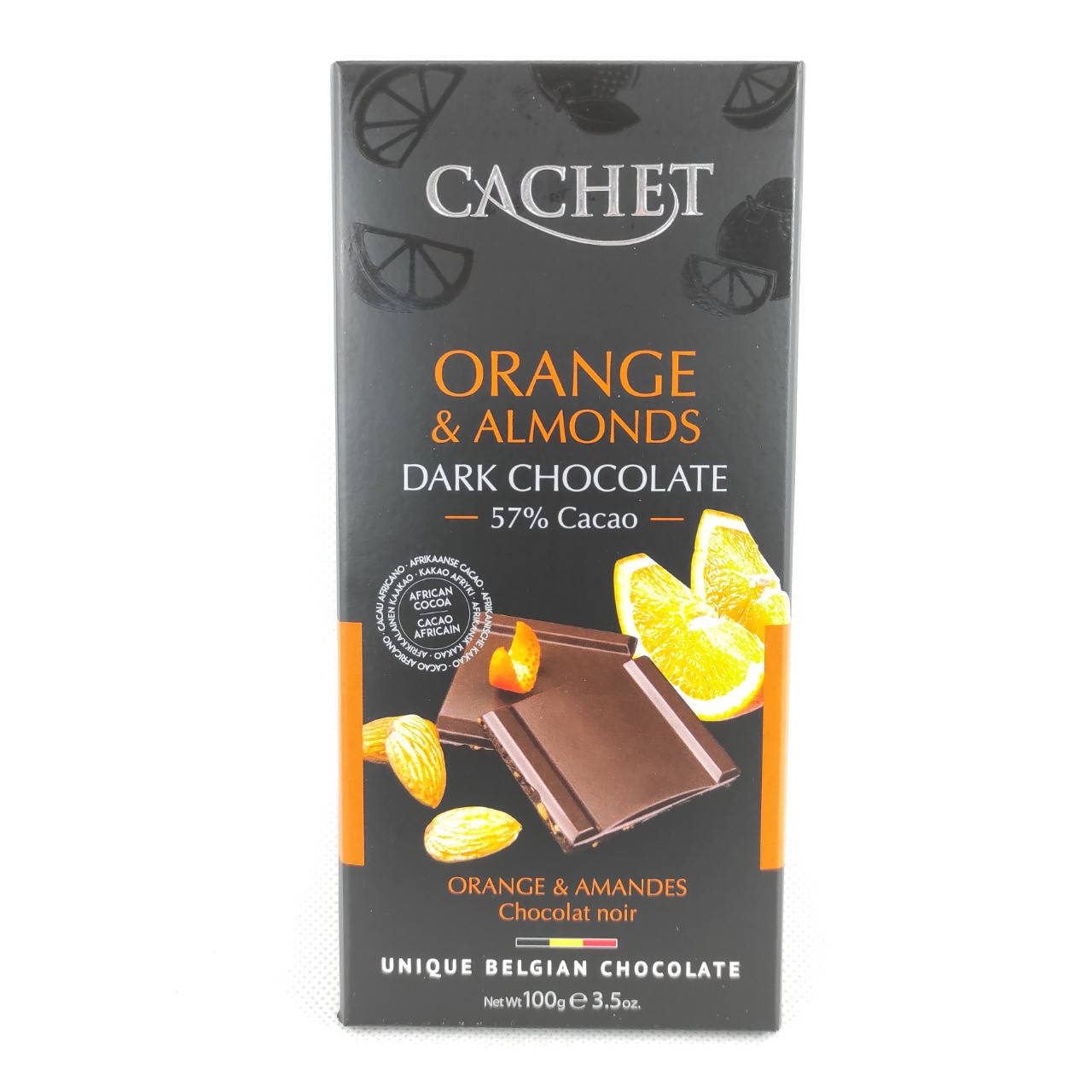 Шоколад Кашет чорний шоколад з апельсином та мигдалем Cashet Orange&Almonds 100g 12шт/ящ (Код : 00-00004550)
Шоколад Кашет чорний шоколад з апельсином та мигдалем Cashet Orange&Almonds 100g 12шт/ящ (Код : 00-00004550)