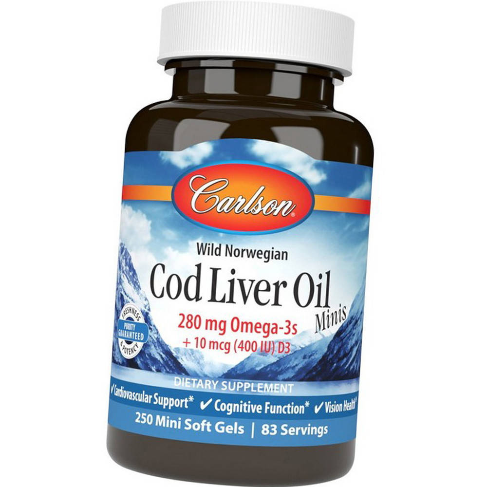 Рыбий жир из печени трески Carlson Labs Cod Liver Oil 280 mg Omega-3s 250 мини гел капс
Рыбий жир из печени трески Carlson Labs Cod Liver Oil 280 mg Omega-3s 250 мини гел капс