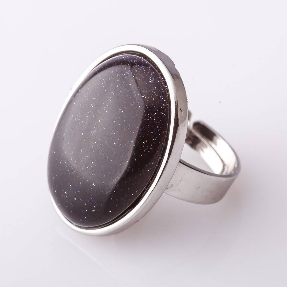 УЦЕНКА Кольцо Авантюрин "синий песок ночь Каира "гладкая оправа "С" овальный камень 2,6*2,0см без р-р