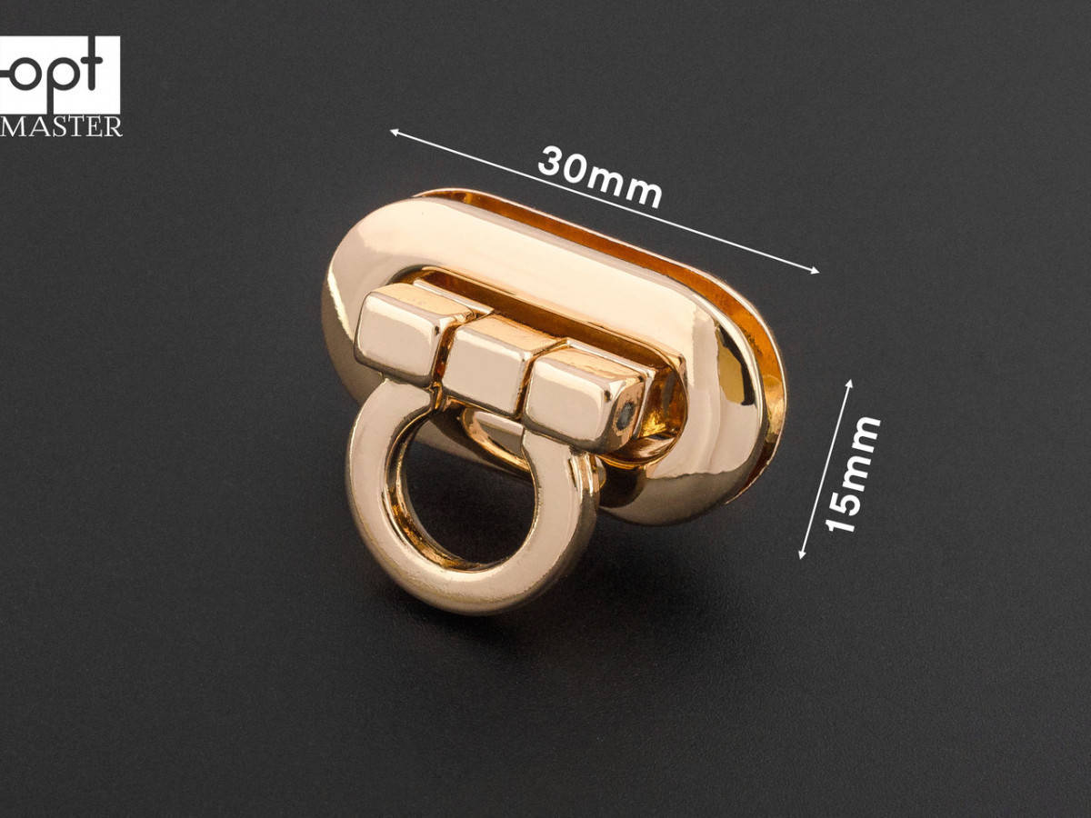 Замок сумочный р. 15*30мм, золото (65-014) 
Замок сумочный р. 15*30мм, золото (65-014)