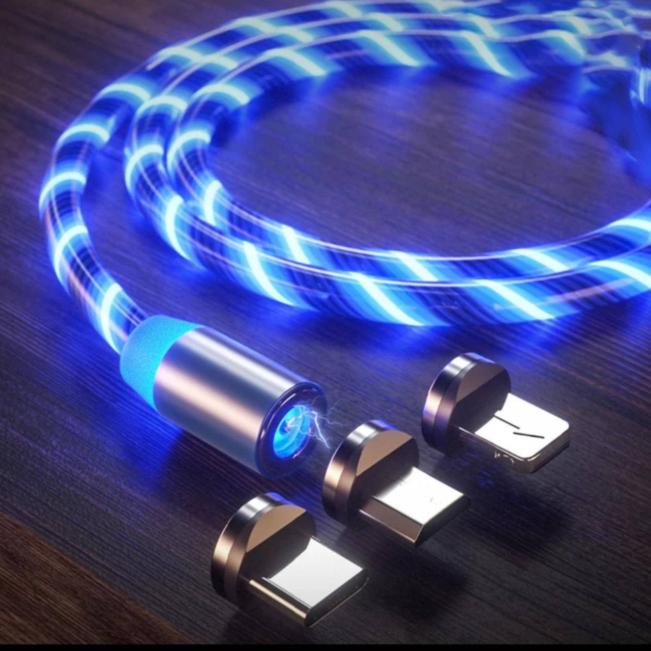 Магнитный светящийся кабель с LED подсветкой для зарядки 3-в-1 для iPhone, micro USB, Type-C синий
Магнитный светящийся кабель с LED подсветкой для зарядки 3-в-1 для iPhone, micro USB, Type-C синий