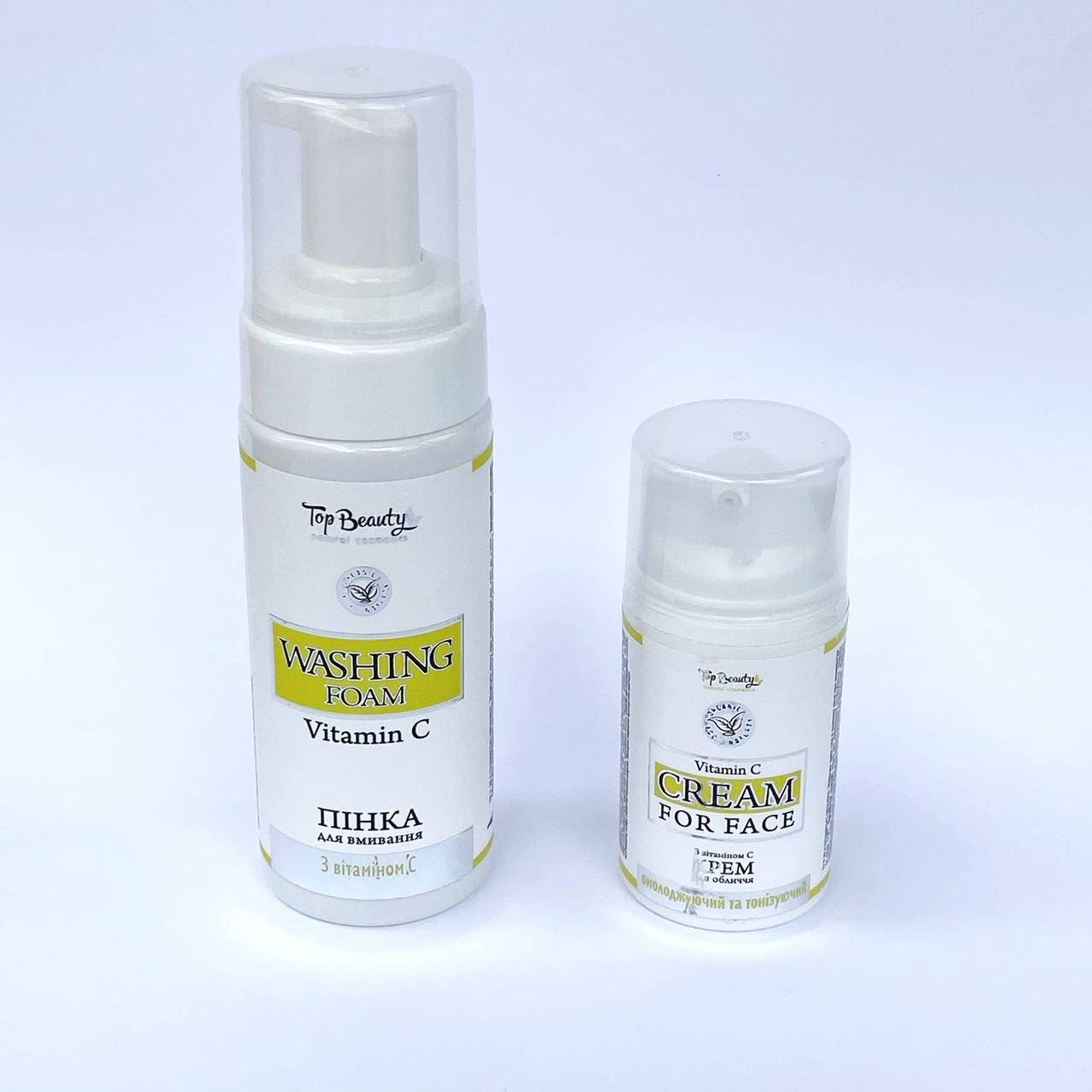 Набор: пенка для умывания + крем с витамином С Top Beauty