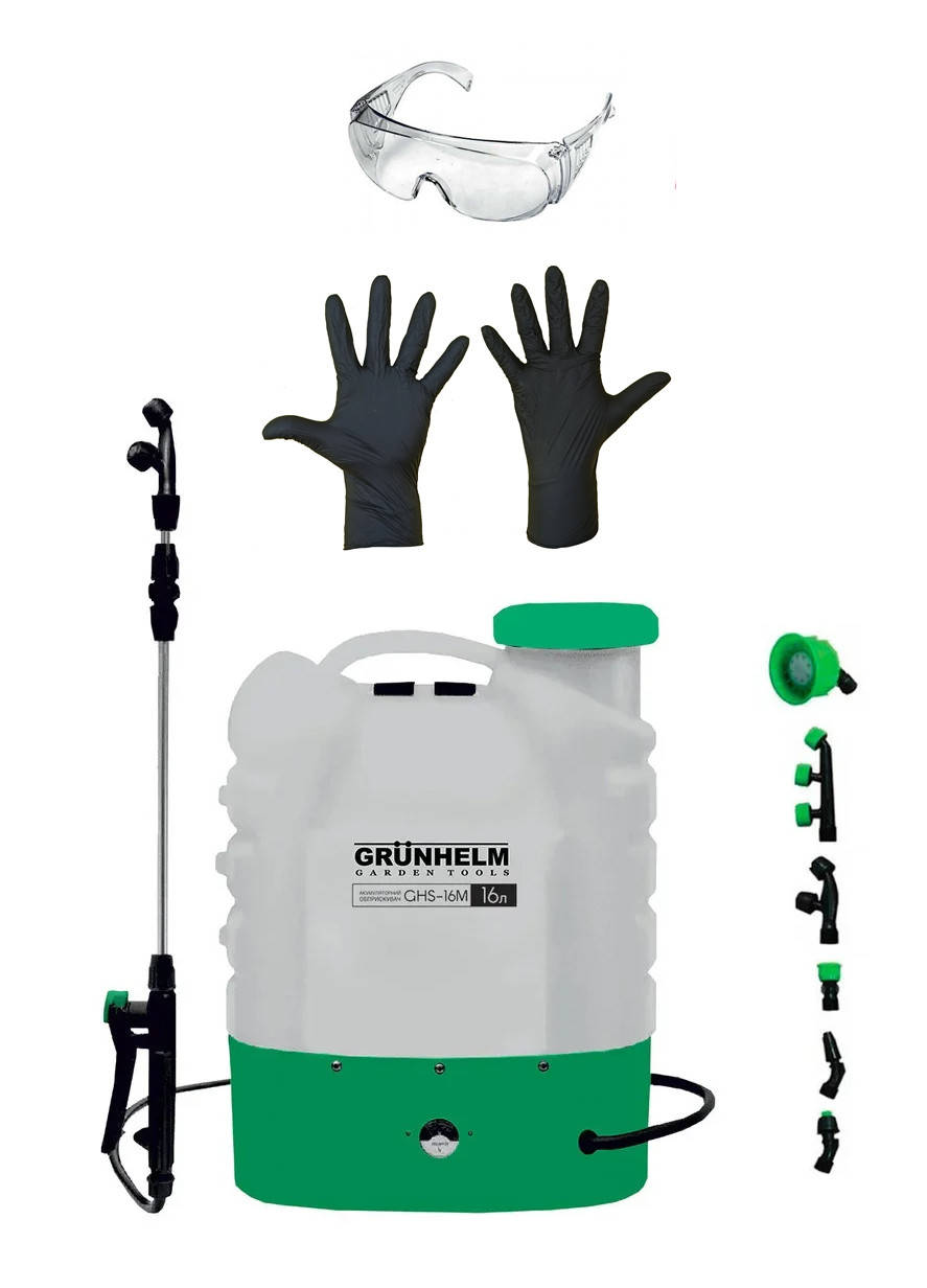 Аккумуляторный опрыскиватель Grunhelm GHS-16M! 6 насадок! Защита для глаз и для рук в Подарок!, Белый
Аккумуляторный опрыскиватель Grunhelm GHS-16M! 6 насадок! Защита для глаз и для рук в Подарок!, Белый