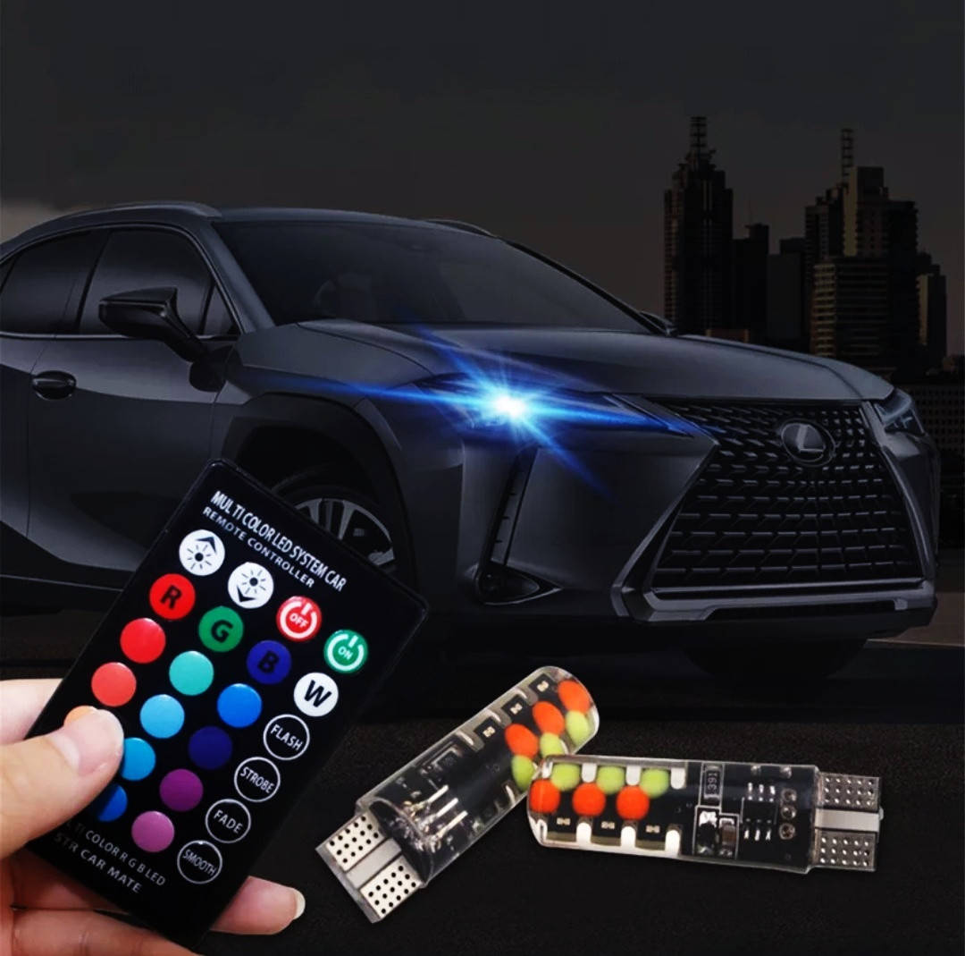 Светодиодные автомобильные лампы габаритов RGB LED T10 W5W + пульт / Цветные ходовые огни
Светодиодные автомобильные лампы габаритов RGB LED T10 W5W + пульт / Цветные ходовые огни