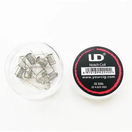 Койлы намотки спирали от UD Notch Coil SS316L Original Version в упаковке 10 штук на 0.35 Ом
Койлы намотки спирали от UD Notch Coil SS316L Original Version в упаковке 10 штук на 0.35 Ом