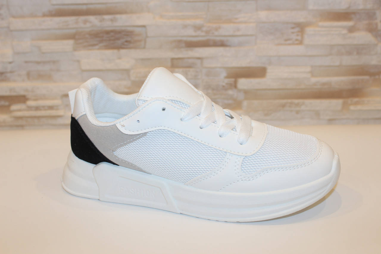 Кроссовки женские белые с серыми и черными вставками Т1035, Белый 
Кроссовки женские белые с серыми и черными вставками Т1035, Белый
