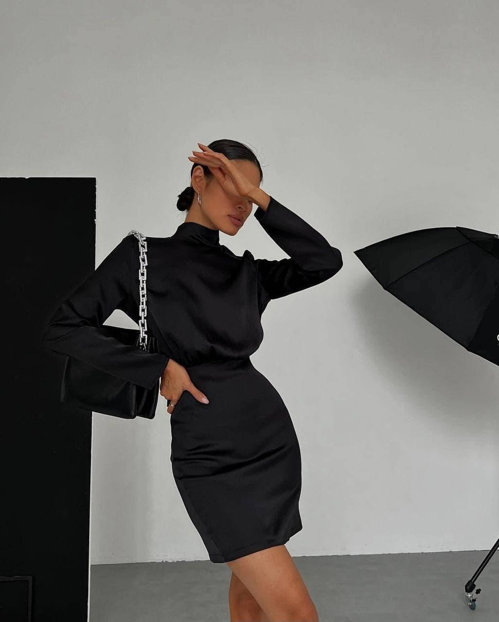 Женское шелковое платье с длинными рукавами| Черное вечернее платье
Женское шелковое платье с длинными рукавами| Черное вечернее платье