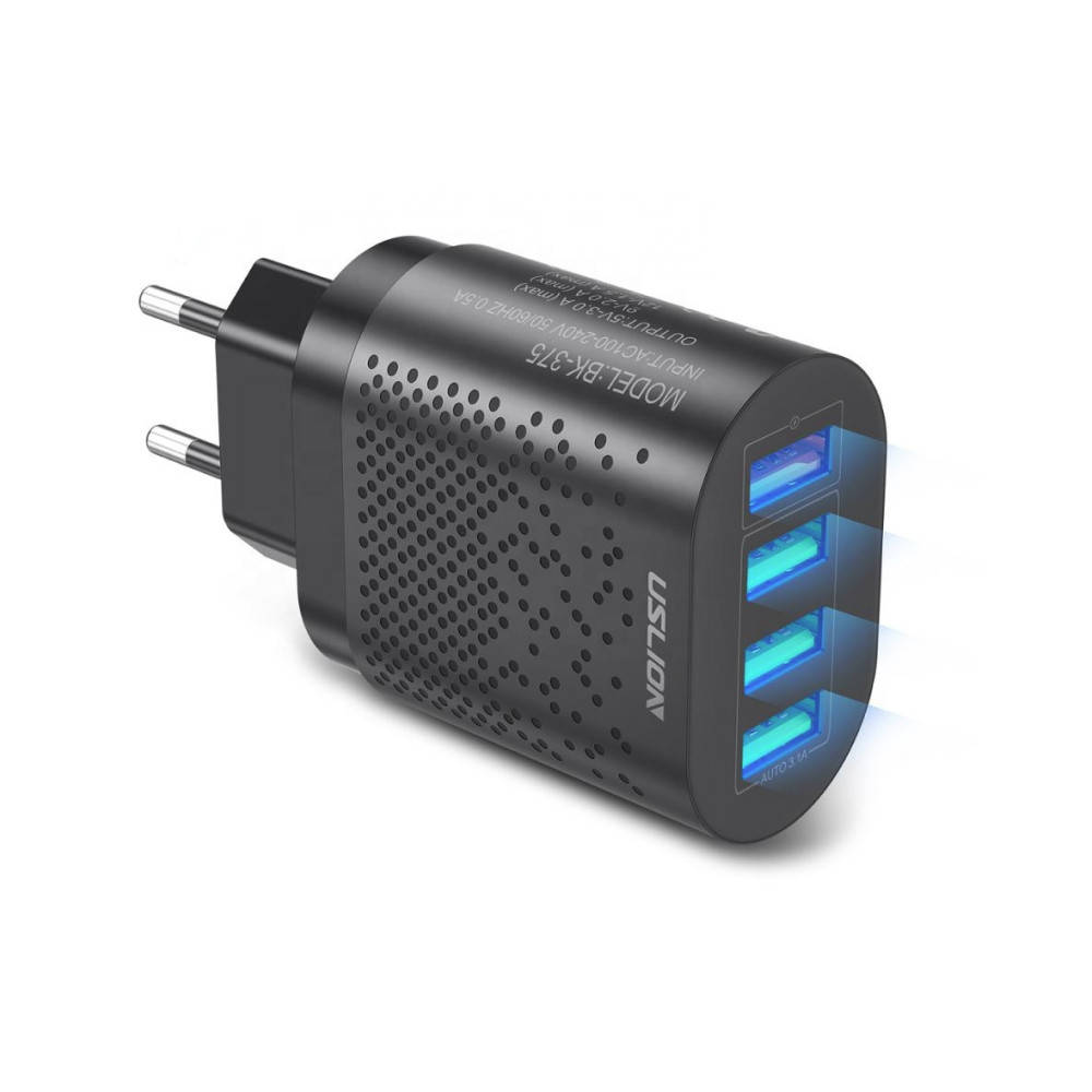 Сетевое зарядное устройство для телефона QC3.0 48W 4xUSB быстрая зарядка смартфона USLION US0134 (BK-375), Черный
Сетевое зарядное устройство для телефона QC3.0 48W 4xUSB быстрая зарядка смартфона USLION US0134 (BK-375), Черный