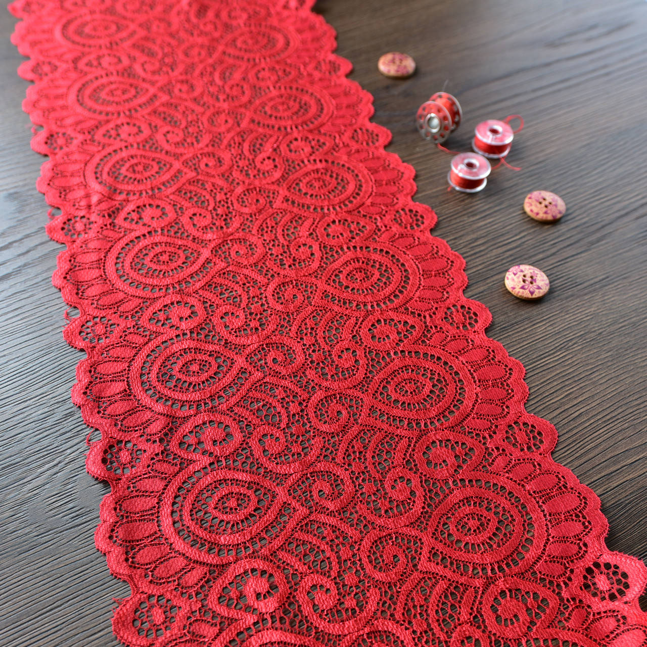 Кружево стрейч гипюр широкое / ширина 18 см / цвет красный / заказ от 1 м 
Кружево стрейч гипюр широкое / ширина 18 см / цвет красный / заказ от 1 м