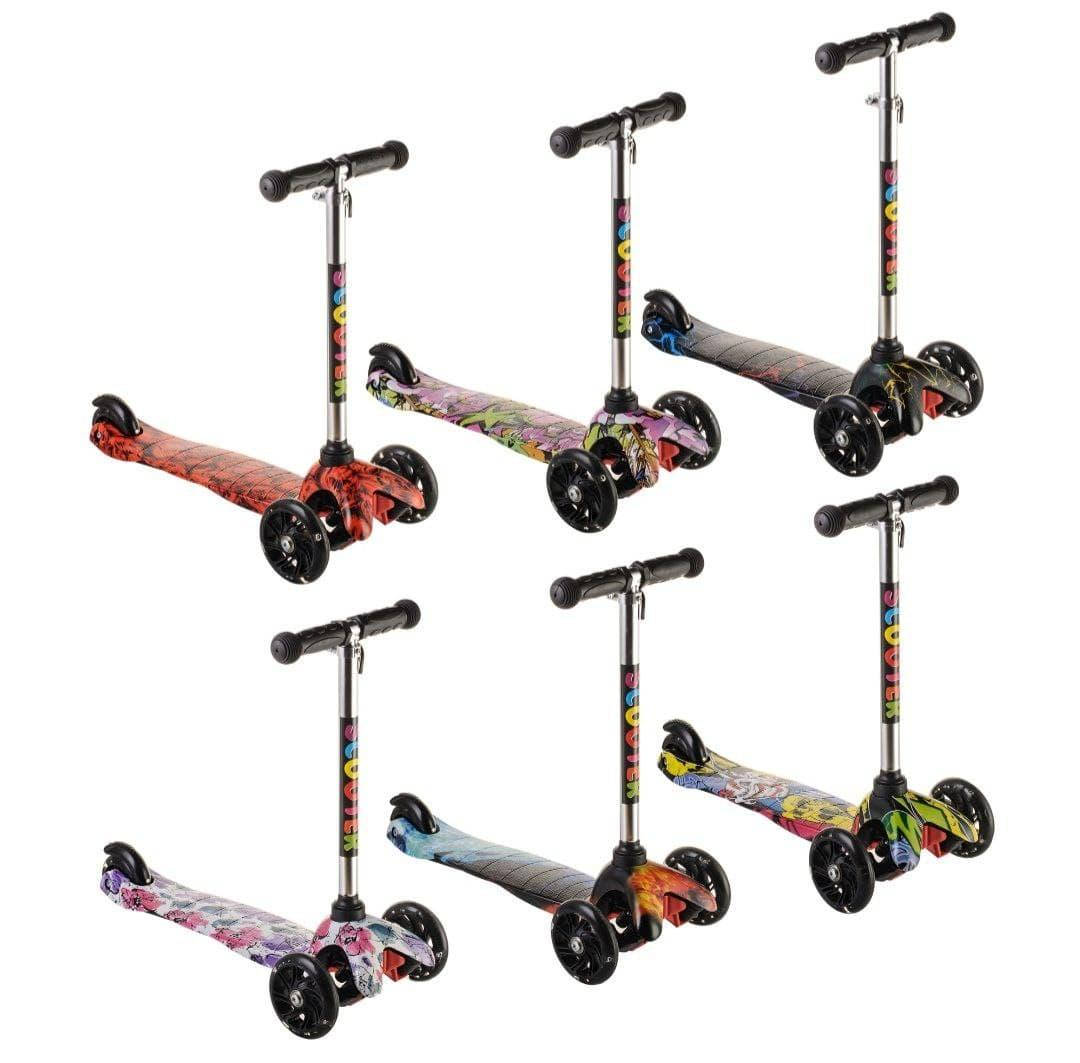 Трехколесный самокат, светящиеся колеса, ассортимент.