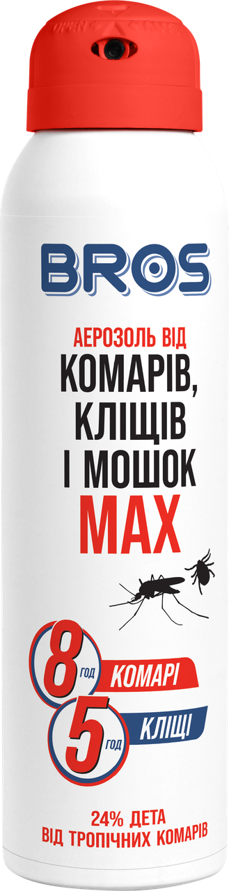 Брос аэрозоль от комаров и клещей Max 90 мл, Bros 
Брос аэрозоль от комаров и клещей Max 90 мл, Bros