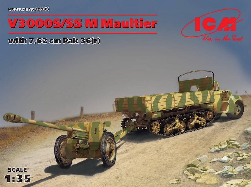 Пластикова модель 1/35 ICM 35803 німецький вантажний автомобіль V3000S/SS M Maultier з гарматою Pak 36(r)
Пластикова модель 1/35 ICM 35803 німецький вантажний автомобіль V3000S/SS M Maultier з гарматою Pak 36(r)