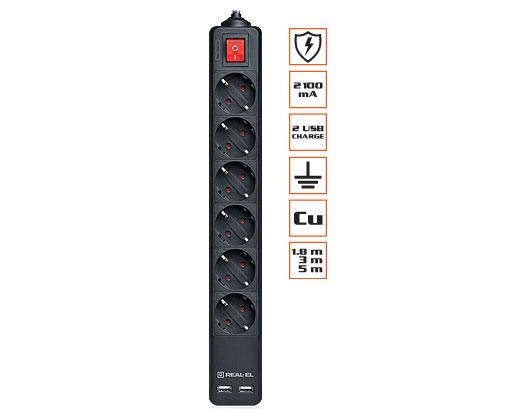 Фильтр-удлинитель REAL-EL RS-6 PROTECT USB 3m черный c USB зарядным (6 розеток + 2 USB) УЦЕНКА
Фильтр-удлинитель REAL-EL RS-6 PROTECT USB 3m черный c USB зарядным (6 розеток + 2 USB) УЦЕНКА