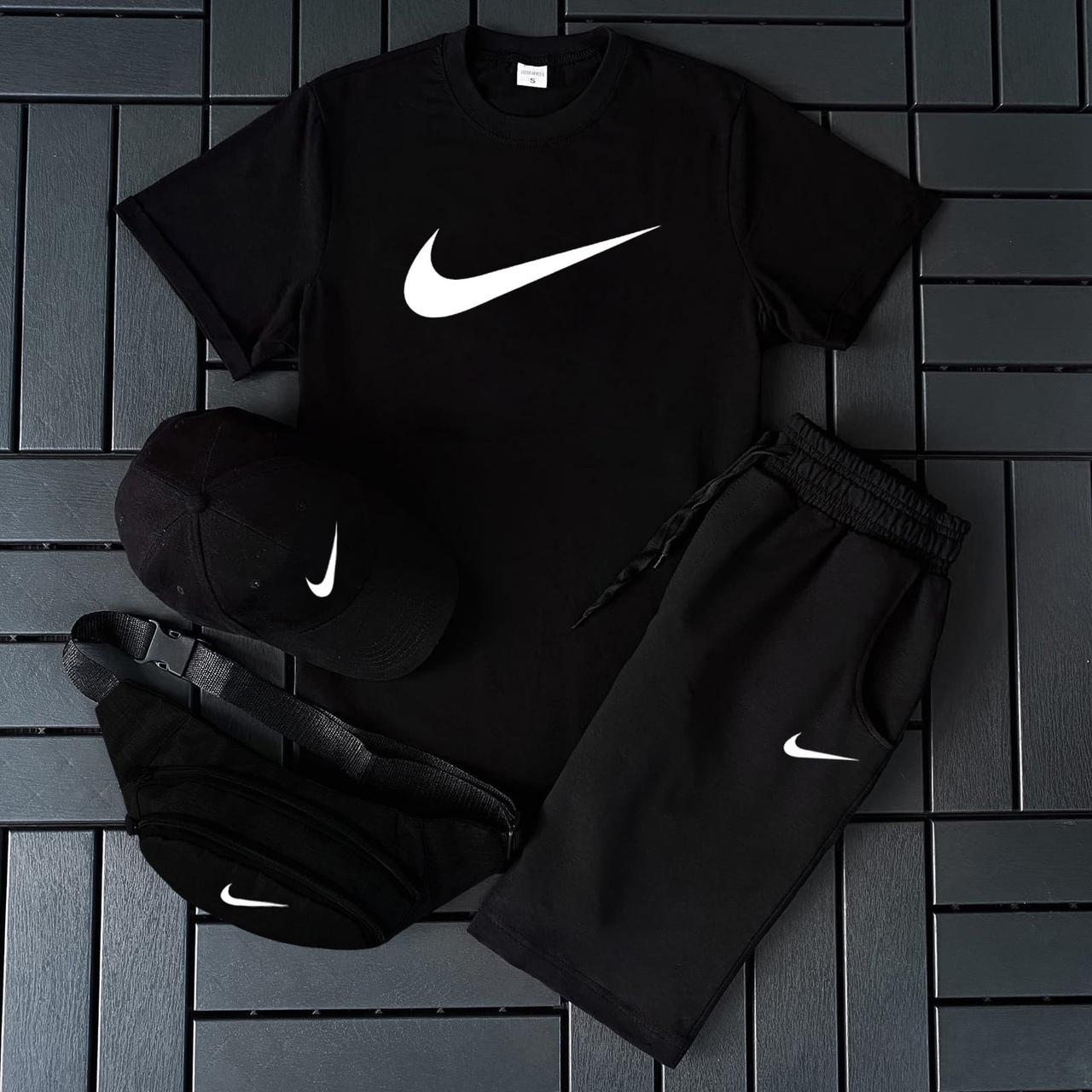Летний комплект футболка + шорты + бананка + кепка мужской Nike | летний костюм найк черный
Летний комплект футболка + шорты + бананка + кепка мужской Nike | летний костюм найк черный