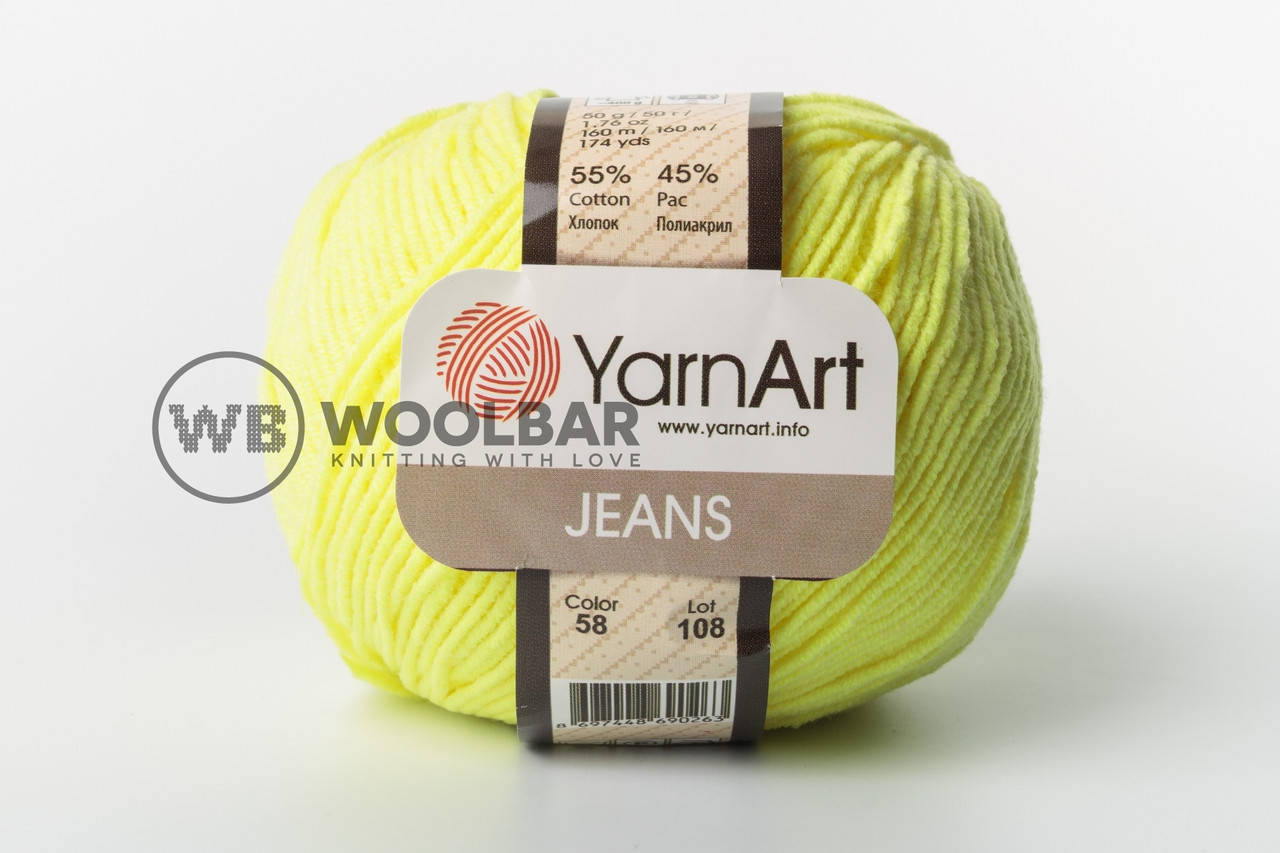 Пряжа YarnArt Jeans 58 ядовитый желтый 
Пряжа YarnArt Jeans 58 ядовитый желтый