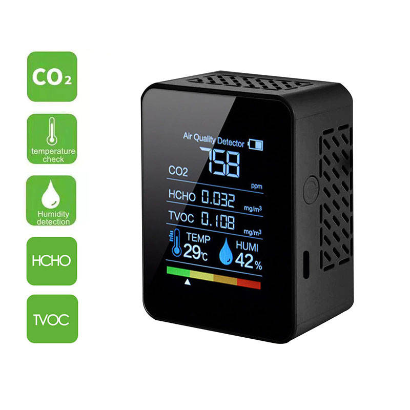 Измеритель качества воздуха бытовой 5в1 с LCD дисплеем SENSOR M-13, измеряет СO2, TVOC, HCHO, t° и влажность
Измеритель качества воздуха бытовой 5в1 с LCD дисплеем SENSOR M-13, измеряет СO2, TVOC, HCHO, t° и влажность
