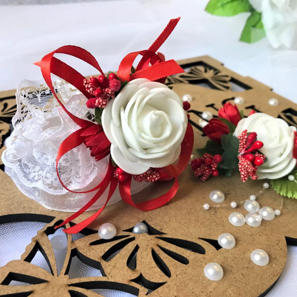 Шик! Набор качественных Бутоньерок на Свадьбу, Красный №2 
Шик! Набор качественных Бутоньерок на Свадьбу, Красный №2