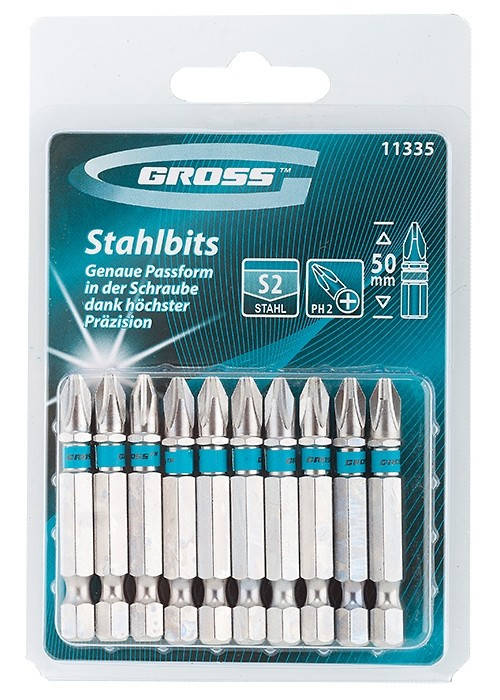 Набор бит РН2 х 50, сталь S2, 10 шт Gross 11335 
Набор бит РН2 х 50, сталь S2, 10 шт Gross 11335