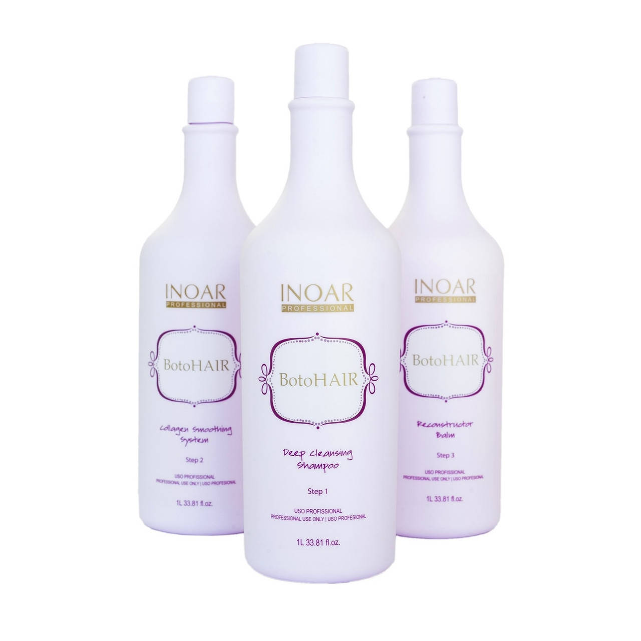 Ботекс для волос набор Inoar BotoHair 1000 ml (shmp/1000ml + collagen/1000ml + balm/1000ml)