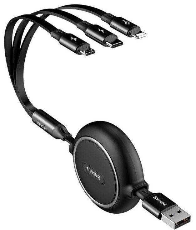 Кабель USB Baseus Golden Loop 3-in-1 Elastic Micro+Lightning+USB Type-C Cable 3.5A 1.2m Black (CAMLT-JH01), Черный
Кабель USB Baseus Golden Loop 3-in-1 Elastic Micro+Lightning+USB Type-C Cable 3.5A 1.2m Black (CAMLT-JH01), Черный