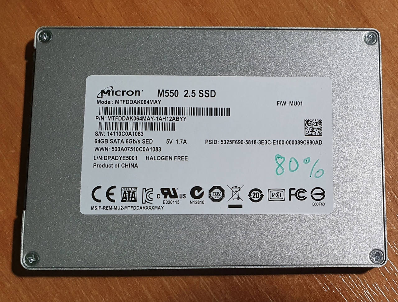 SSD MICRON M550 2.5" 64GB SATA 6Gb/s 
SSD MICRON M550 2.5" 64GB SATA 6Gb/s