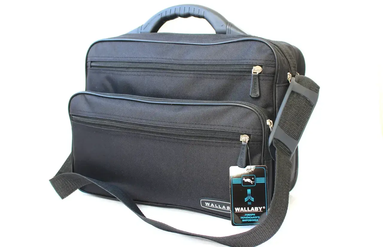 Мужская сумка текстильная рабочая горизонтальная черная через плечо Wallaby, Черный