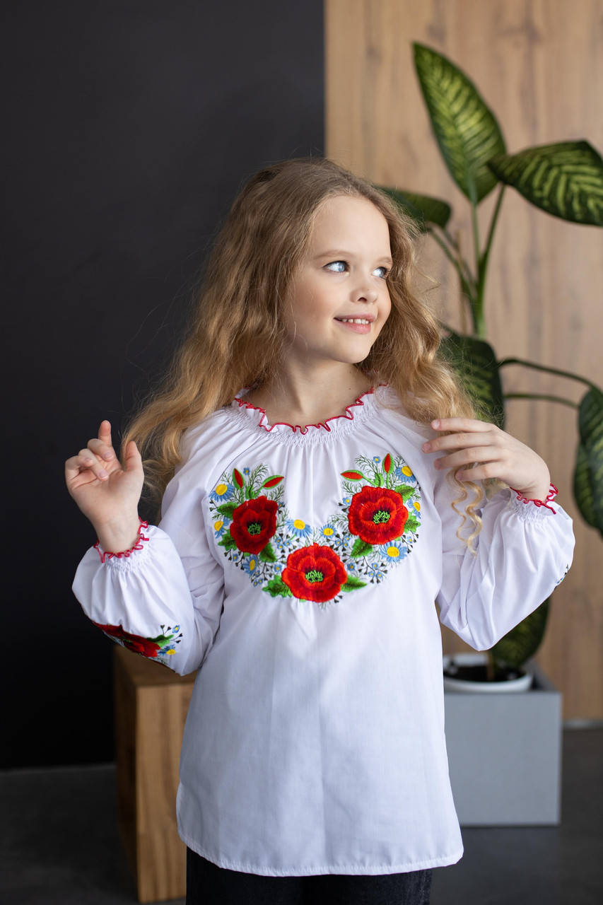 Вышиванка для девочки с пышными рукавами «Маків Цвіт» 122/128 
Вышиванка для девочки с пышными рукавами «Маків Цвіт» 122/128